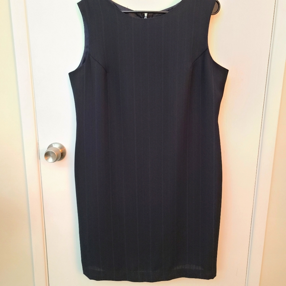 Navy Pinstripe Sheath Dress
